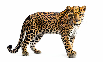 Stunning Leopard Portrait on White Background Capturing the Beauty and Majesty of the Wild Predator in High Detail Depicting Power and Grace