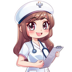Cute Anime-Style Nurse with Clipboard
