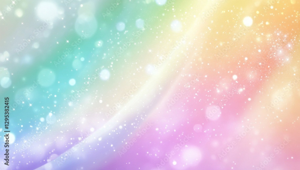 Poster pastel rainbow abstract background with flowing lines and bokeh