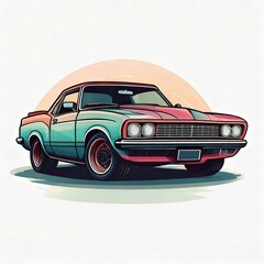 Muscle car logo illustration in a simple and clean flat art style on isolated white