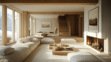 Mountain Chalet Living Room, Warm & Minimal