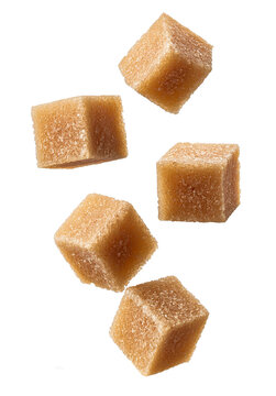 flying brown sugar cubes or sugarcane isolated on transparent background