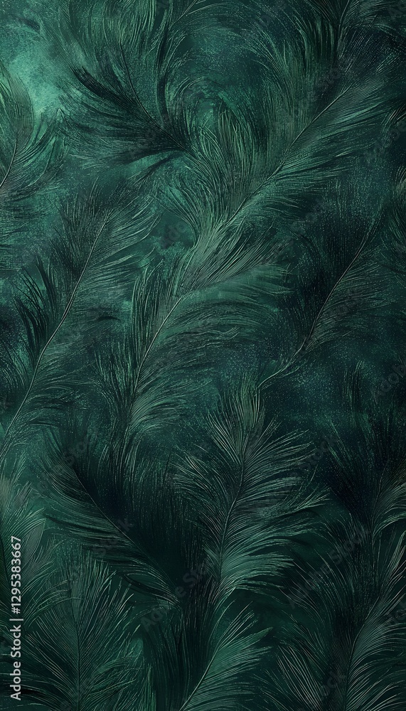 Poster dark green feathers create an abstract and textured background