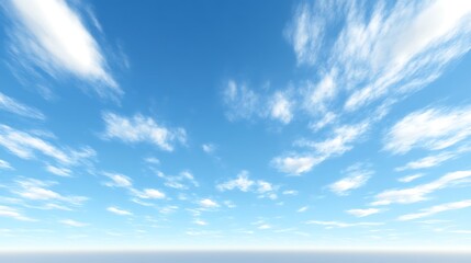 Fototapeta premium A Beautiful Blue Sky With Wispy Clouds and a Light Horizon