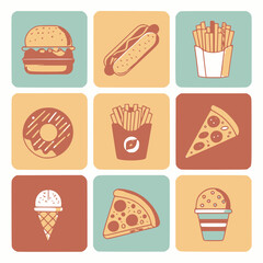 fast food icons set