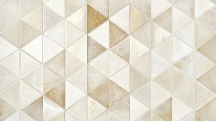 Champagne gold and ivory geometric tile pattern, delicate reflections creating a sophisticated ambiance. 