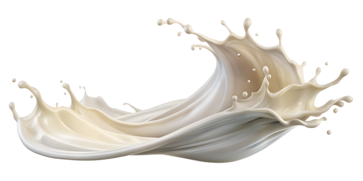 Realistic Flowing Milk Splash with Smooth Curves on Transparent Background