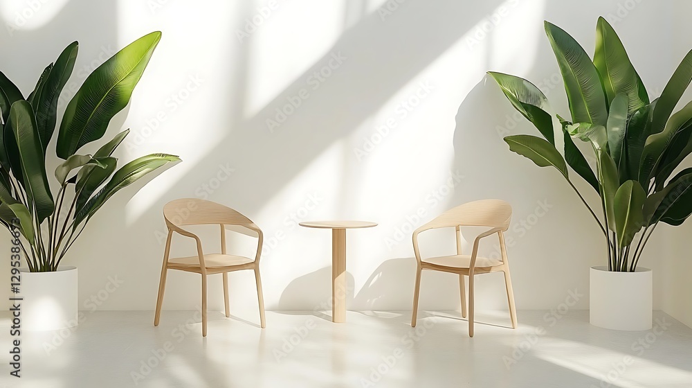 Poster a simple minimalist scene with two chairs and a small table