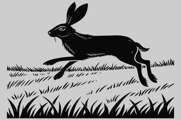a wild hare sprinting across a field silhouette vector design art and illustration