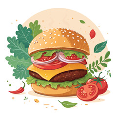 hamburger with cheese and tomato