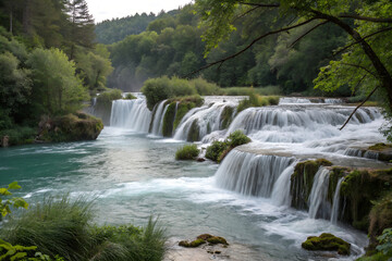 Obraz premium Photographs of cascading waterfalls