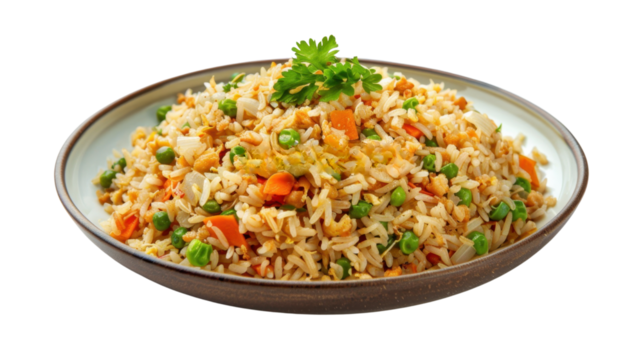 Delicious fried rice dish with vegetables and transparent background - Powered by Adobe