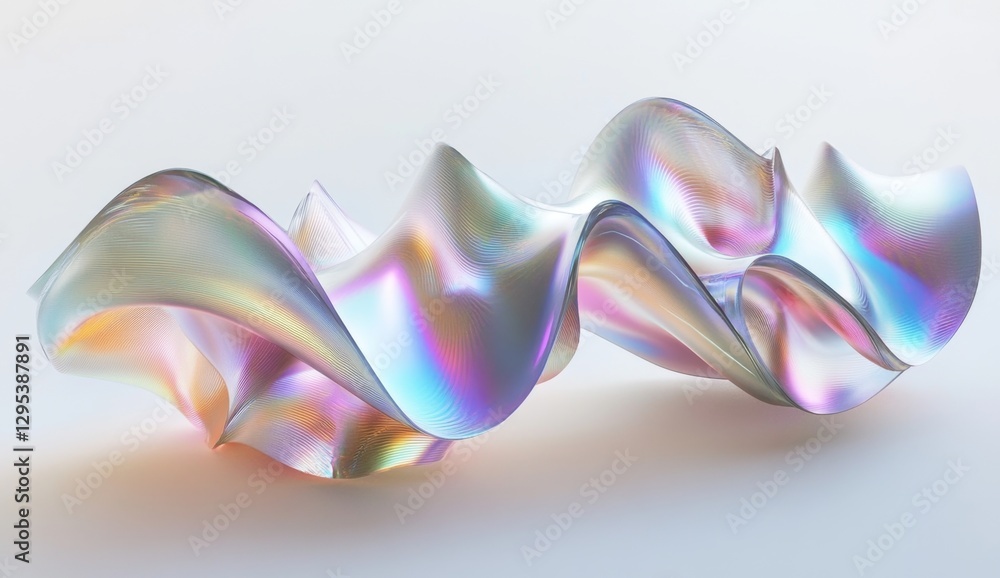 Poster abstract iridescent wavy forms on a light background