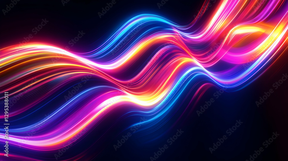 Poster vibrant neon light streaks on dark background, a dynamic display of modern abstract art and luminous