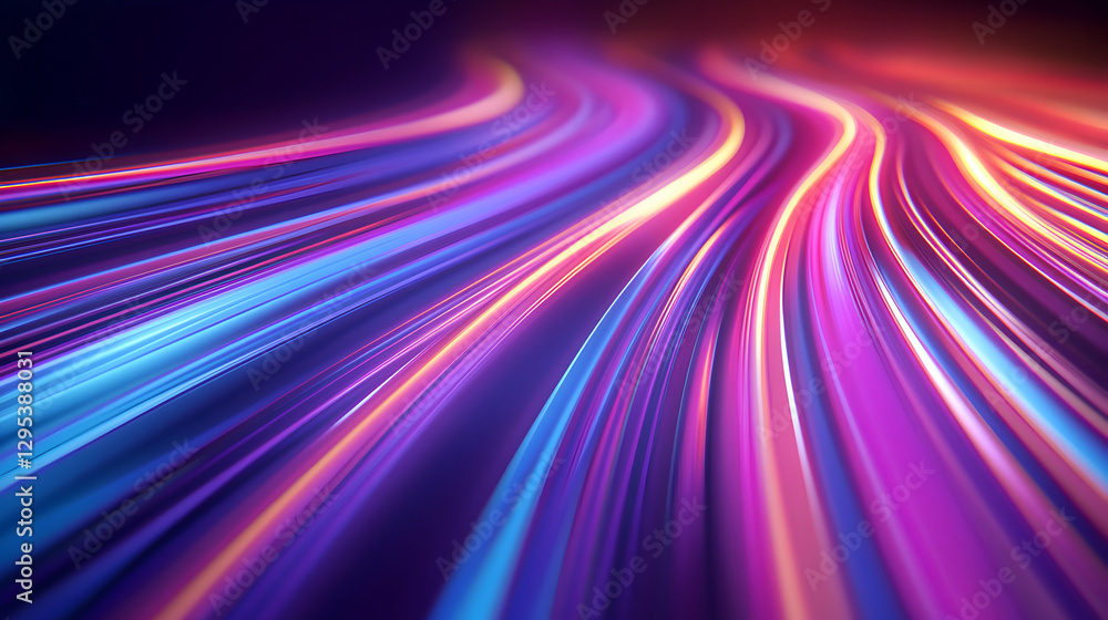 Poster vibrant light trails, a dynamic fusion of color and motion, capturing the essence of speed and futur