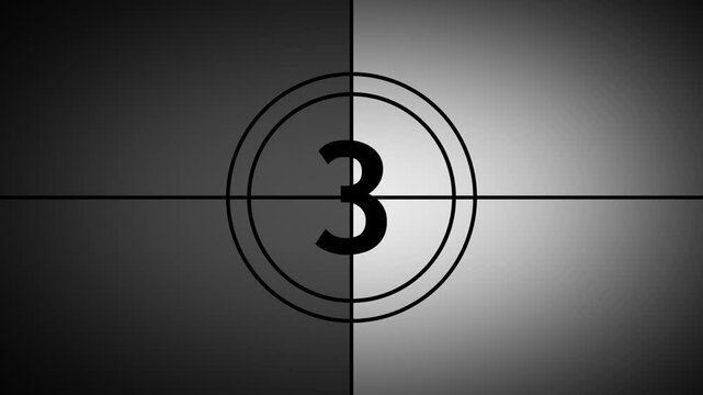 countdown movie from 5 to 0 number. Old film movie timer count in grey retro style.