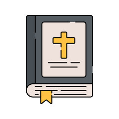 Bible Flat design style, black book with a golden cross, symbolizing Christianity�s holy scripture, useful for religious graphics, educational content, and faith-based projects.