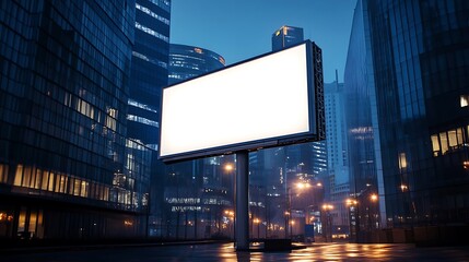 Blank Billboard in City at Night: Advertising Space