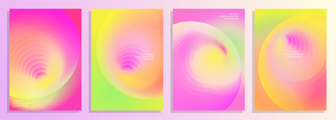 colorful abstract circles layered radial gradient summer flower cover poster background design set