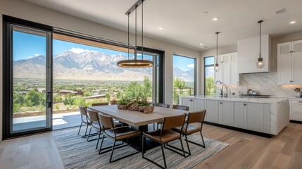 Mountain View Dining Room with Modern Kitchen