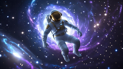 Fototapeta premium A mesmerizing visual representation Spaceman and planet, human in space, shimmering effects that give the impression of depth and dimensionality, created by generative ai