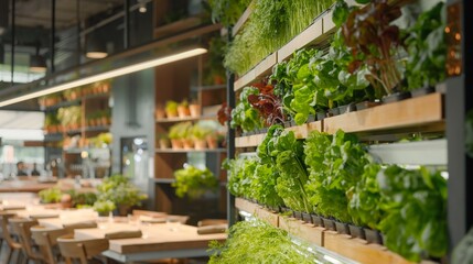 Harvesting fresh greens from a vertical farm integrated into a restaurant highlights the direct connection between local farming and immediate culinary use