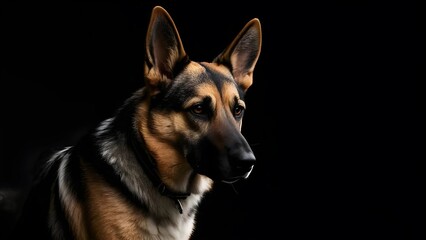 Fototapeta premium Pastor aleman in black background, German Shepherd