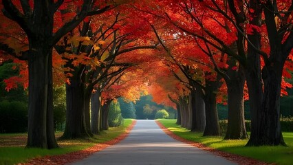 Fototapeta premium Autumn trees lining driveway