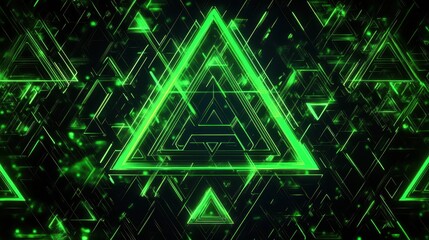 Neon green and black futuristic triangular pattern, glowing accents adding a sci-fi cyberpunk aesthetic. 