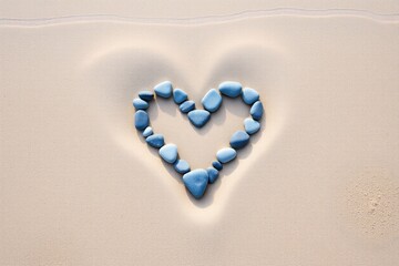 heart shape of smooth pebbles illuminating love and connection on sandy beach