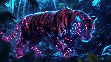 Cybernetic Tiger in Neon Jungle