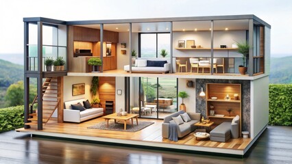 Modern Open Concept House with Spacious Living Areas and Balcony