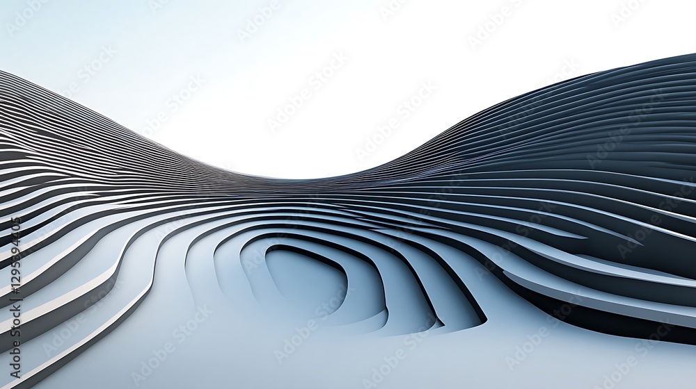 Poster abstract image featuring a futuristic layered curved landscape design
