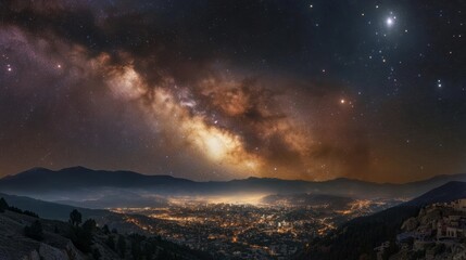 Milky Way Over Mountain City: Starry Panorama 