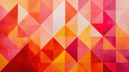 Obraz premium Vivid sunset-inspired geometric pattern, blending fiery orange, deep red, and soft pink hues. 