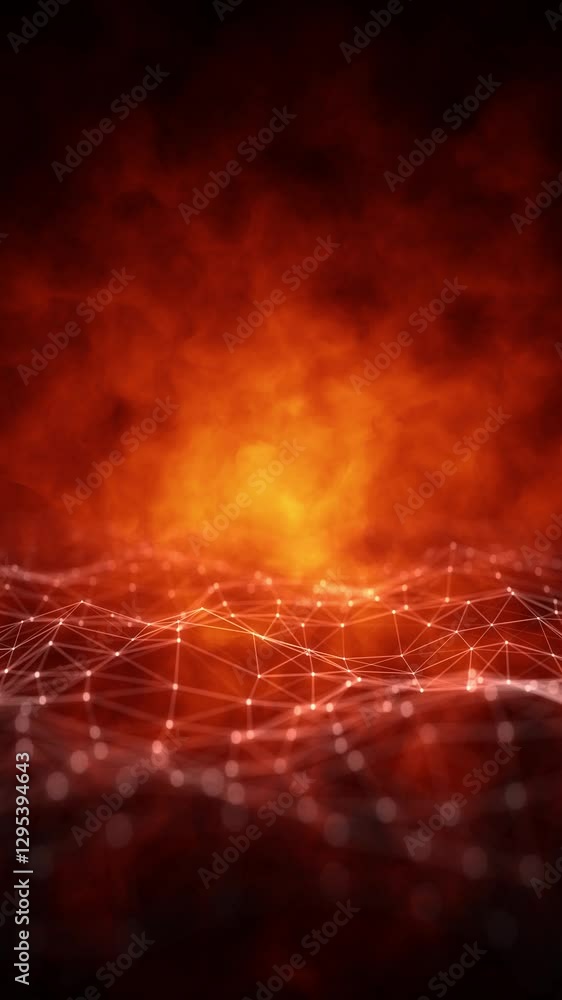 Canvas Prints seamless loop digital technology wavy network on dark fire flames vertical background.