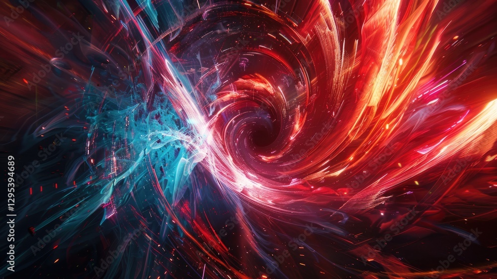 Poster abstract light patterns with neon colors. dynamic and futuristic digital art of swirling smoke with 