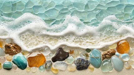 Obraz premium Ocean Wave Crashing on Pebbles Beach Scene