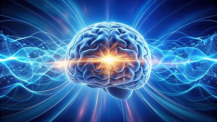 Fototapeta premium Abstract Brain Illustration with Energy Waves and Bright Light Effects