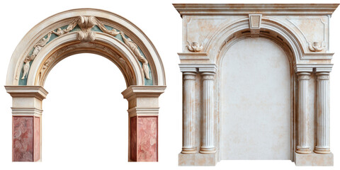 Ornate arched architecture featuring intricate columns pediments and decorative elements in a classic baroque style