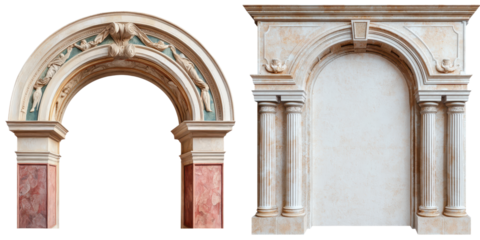 Ornate arched architecture featuring intricate columns pediments and decorative elements in a classic baroque style