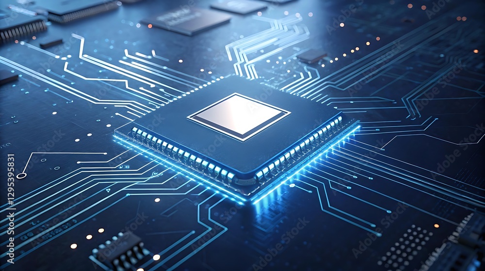 Poster close up of a computer processor on a circuit board.