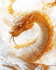 Farm animal close-up A stunning golden dragon emerges majestically from the water, showcasing mythical beauty and power.
