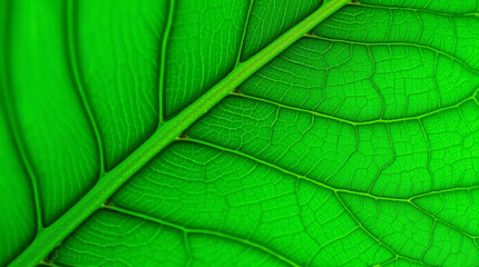 Obraz premium Vibrant green leaf with intricate details and textures