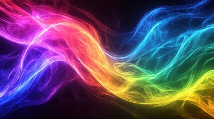 Fototapeta premium Delicate pastel rainbow streams, smooth flowing neon waves, dreamy abstract fluidity, radiant soft glow 