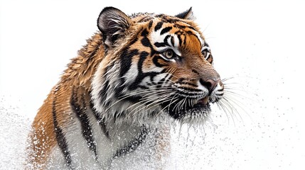 Farm animal close-up Majestic tiger emerging from water, showcasing its beauty and strength in a stunning display of nature.