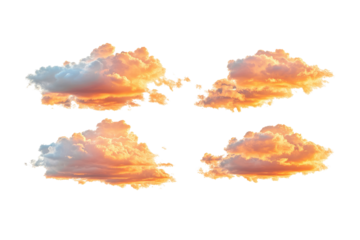 picturesque sunset clouds cut out isolated on white or transparent background 