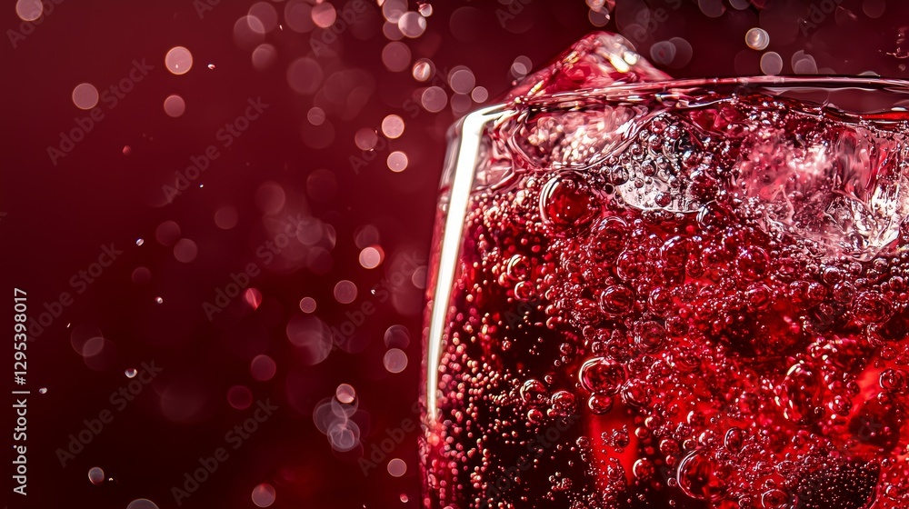 Poster macro shot of sparkling ruby pomegranate soda with bubbles