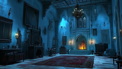 Obraz premium Dark Haunted Castle Hall Interior