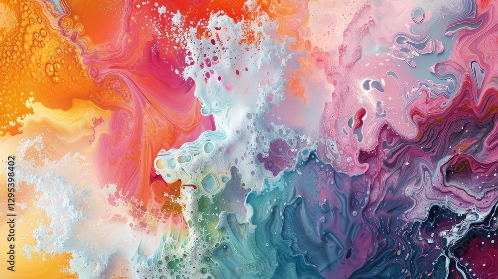 Poster abstract explosion with bright particles and dynamic motion. digital art for design with vibrant col